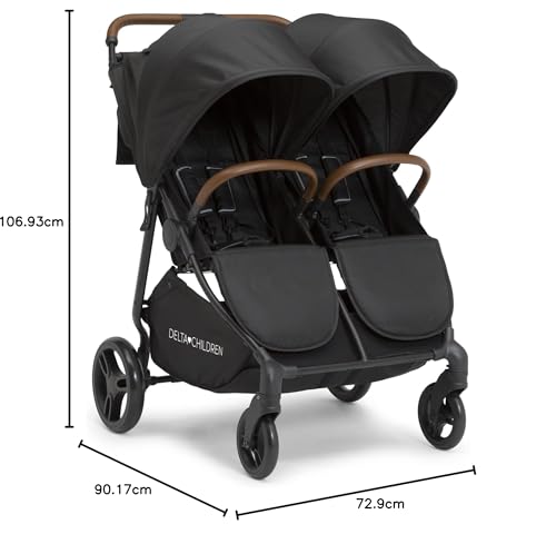 Delta - carriola doble Cruzer para niños, ligero lado a lado con asientos reclinables, toldos extensibles y plegado plano, color negro