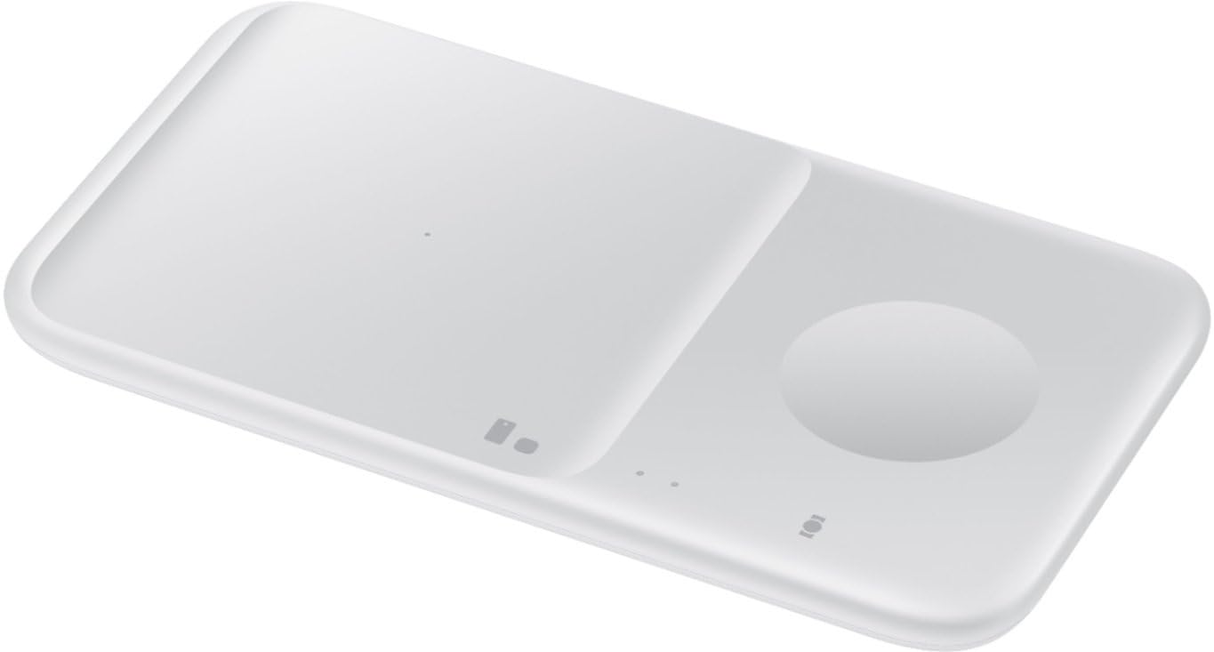 SAMSUNG Cargador inalámbrico Fast Charge Pad Duo (2021), universalmente Compatible con teléfonos habilitados para Qi y Relojes seleccionados (versión de EE.UU.), Color Blanco