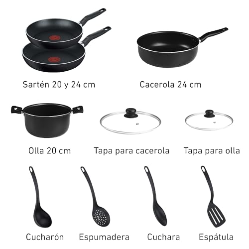 Batería de Cocina T-Fal Negro con Tecnología Thermo-Señal de 10 Piezas