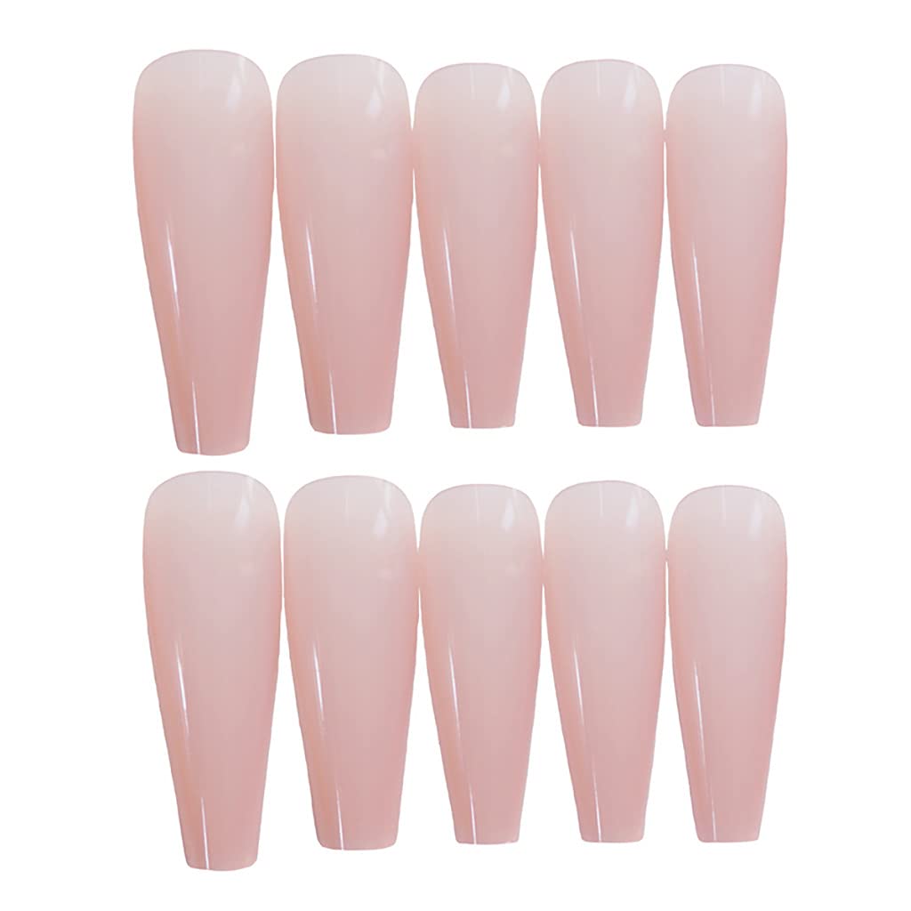 RikView Press on Nails Extra Long Pink Acrylic Nails Coffin Nail Tips Glossy Fake Nails (Pink)