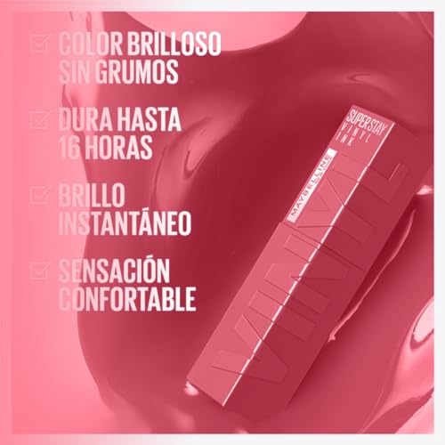 Maybelline Labial líquido brillante de larga duración, Superstay Vinyl Ink tono Sultry 160, 4.2ml