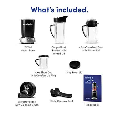 Licuadora Nutribullet Negra 1700w 8 Accesorios con Jarra Para Sopas 1.33 Litros