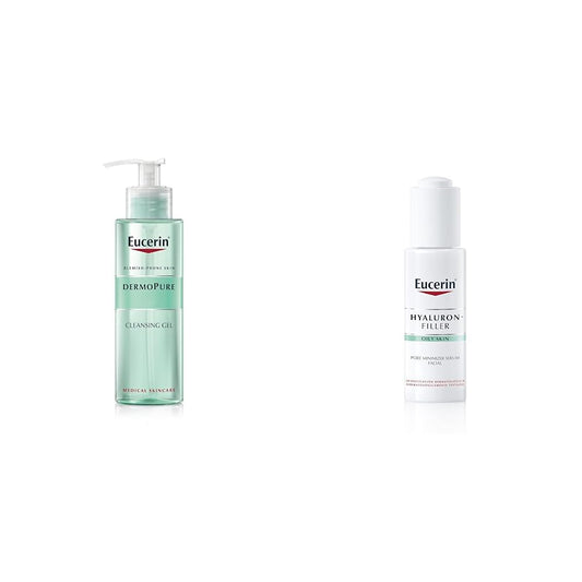 Eucerin Gel limpiador facial piel grasa imperfecciones, 400ml + hyaluron-filler pore minimizer serum 30ml