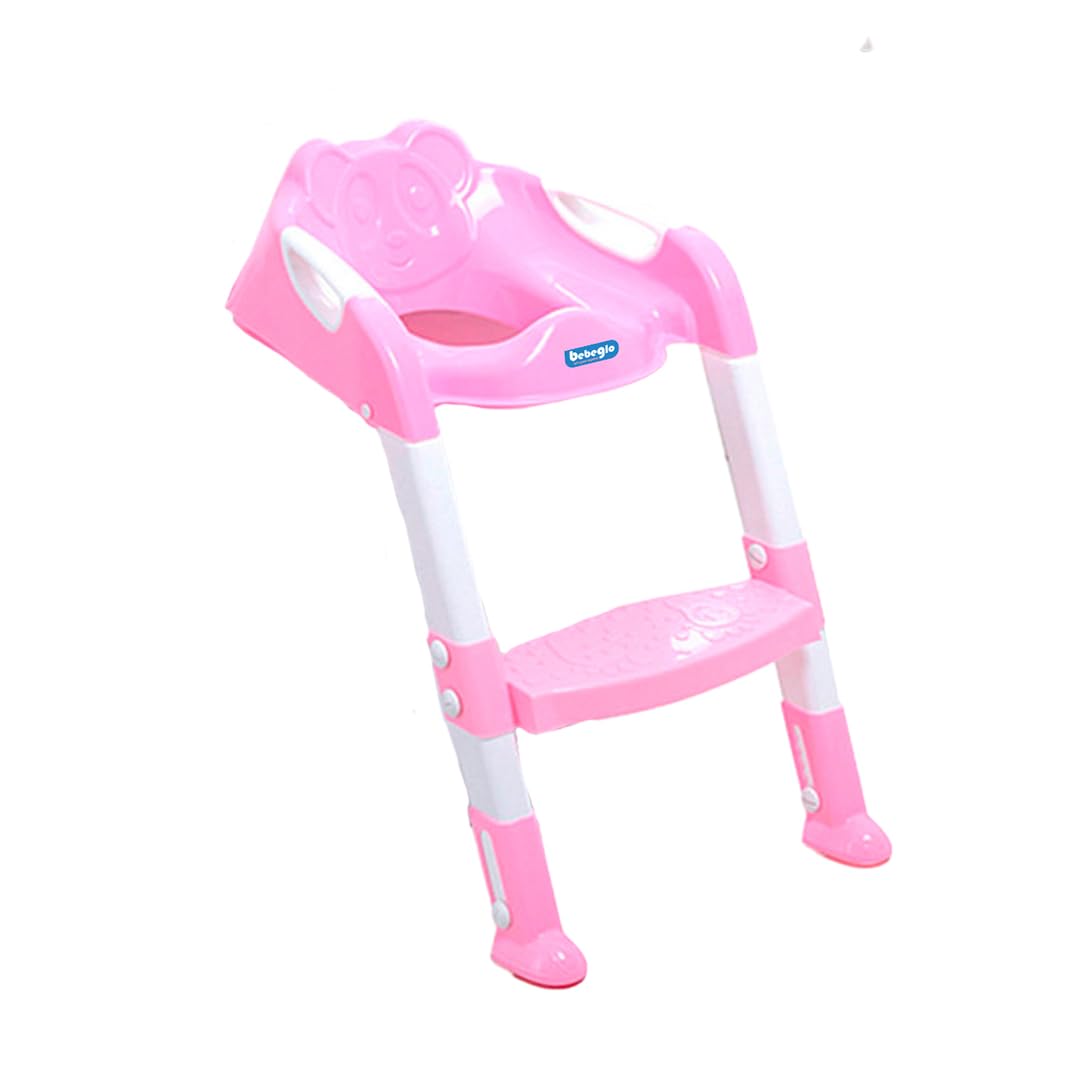 Bebeglo Asiento WC/Bacinica para Bebé con Escalones Ajustables y Asiento con Goma Antideslizante - Bacinica para Bebé con Manillas Retirables Soporte de hasta 30 kg Medidas 38 x 43 x 46 cm (Rosa)