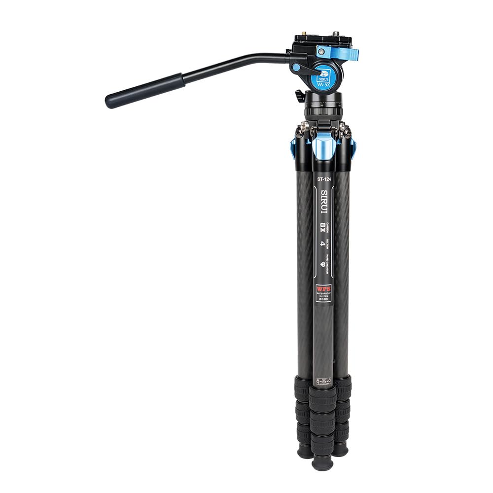 Trípode Sirui Fibra de Carbono con Cabezal de Video Fluido y Columna Central Triangular Impermeable de Viaje