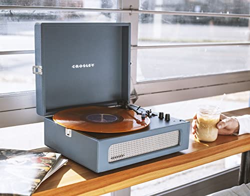 Crosley CR8017B-WB Voyager Vintage Portable Turntable with Bluetooth in/out and Built-in Speakers, Washed Blue