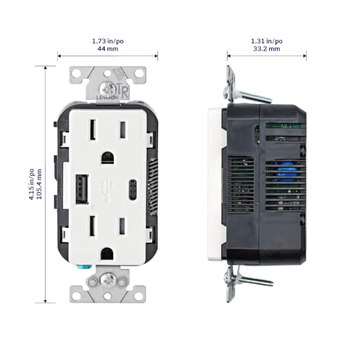 Leviton 002-T5633-00W Cargador 2 USB A-C Dúplex Tamper Resistant 15A - 125V,, pack of/paquete de 1