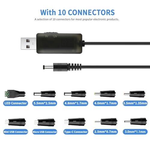 Cable de Carga USB a CC YiKaiEn Negro Universal con 10 Conectores de 3.3 Pies