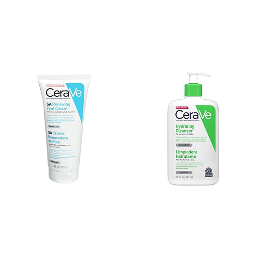 CeraVe Crema Renovadora de Pies | 88 ml| Crema hidratante para pies con ácido salicílico | Para piel muy seca y áspera + Limpiadora Hidratante |473ml