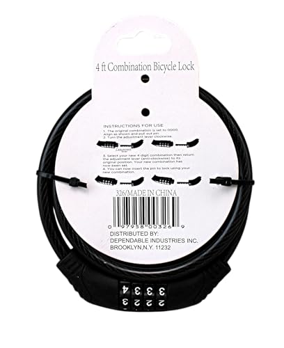 Cerradura de bicicleta de acero flexible de 4 pies con mecanismo de ajuste automático, 8 mm de grosor con cubierta de PVC, código de 4 dígitos reiniciable, cable de seguridad multiusos para scooters,