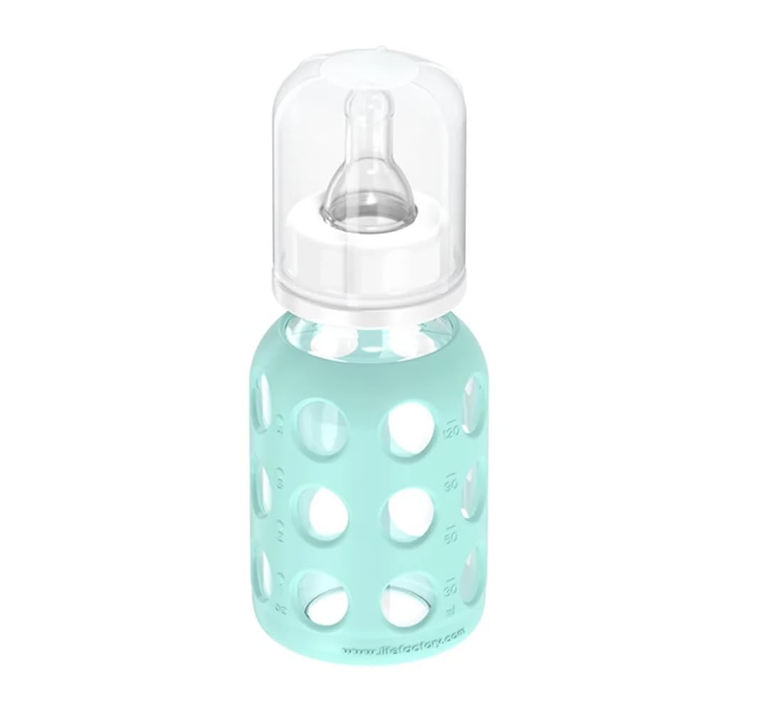 Lifefactory Biberón de vidrio para bebé libre de BPA | Funda protectora de silicona | Paquete de 4 oz, 2 unidades | Menta