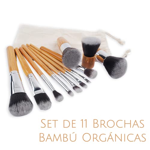 Set de Brochas de Maquillaje Mist Jewel Bambú Orgánicas Kabuki Ecológicas para Maquillaje Profesional 11pcs