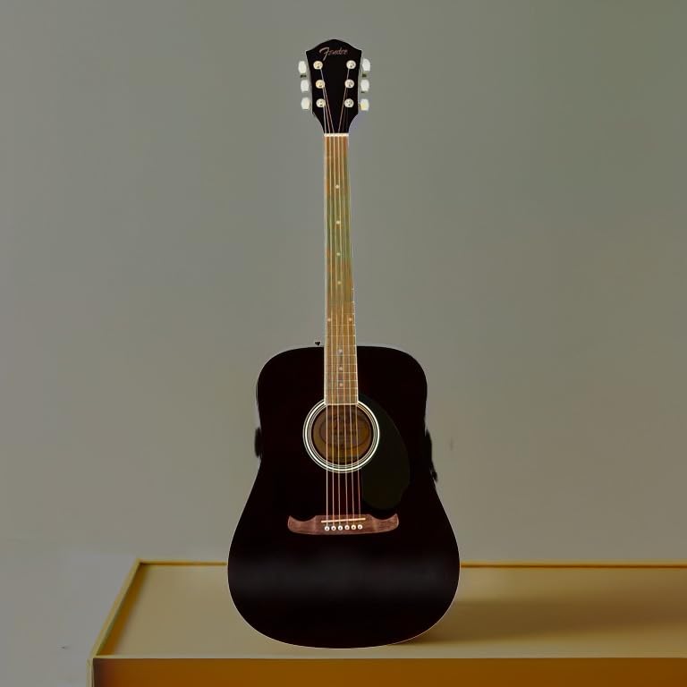Fender FA-125 Dreadnought Guitarra acústica, con 2 años de garantía, negro, con bolsa de concierto