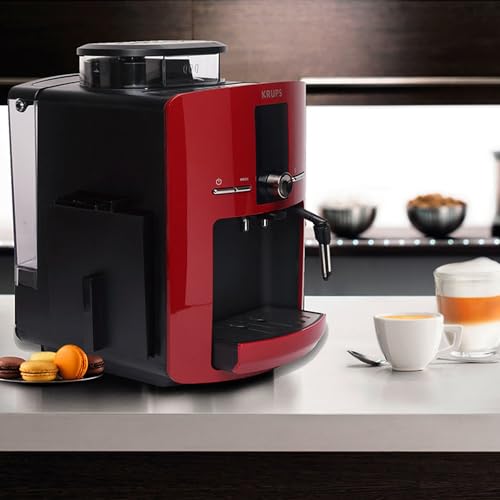 KRUPS Espresseria automática roja, es como un barista en casa gracias a su sistema Quattro Force, 1450 W, con molino integrado de 3 niveles. Capacidad 1.8 L, EA825511