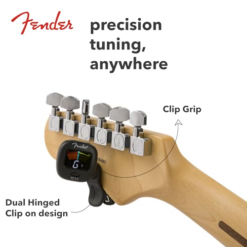 Fender FT-2 Pro Clip On Sintonizador con visualización en color para Guitarra Acústica, Guitarra eléctrica, ukelele, mandolina, violín,, Viola, Cello, mandola, de graves y Banjo