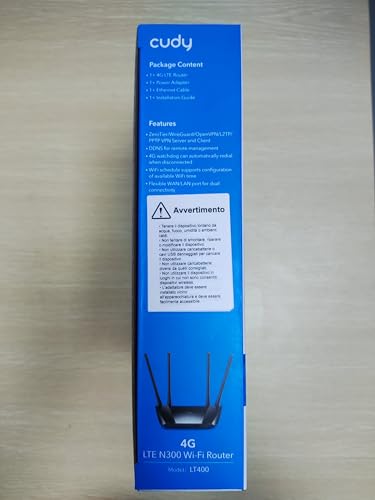 Cudy N300 WiFi desbloqueado 4G LTE Router módem con ranura para tarjeta SIM, WiFi de 300 Mbps, LTE Cat4, EC25-AFX Qualcomm Chipset, 5dBi Antenas de alta ganancia, FDD, DDNS, VPN, Cloudflare, Plug and