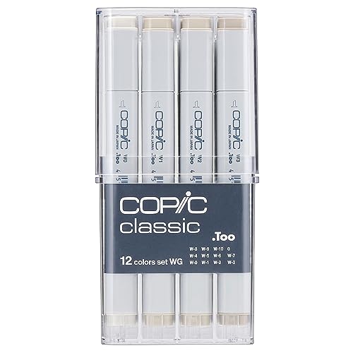 Copic Clásicos, marcadores de alcohol, juego de 12 piezas, gris cálido (versión nueva)