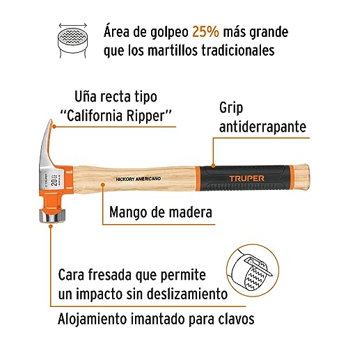 Martillo Truper Hickory California Ripper boca fresada 20 oz