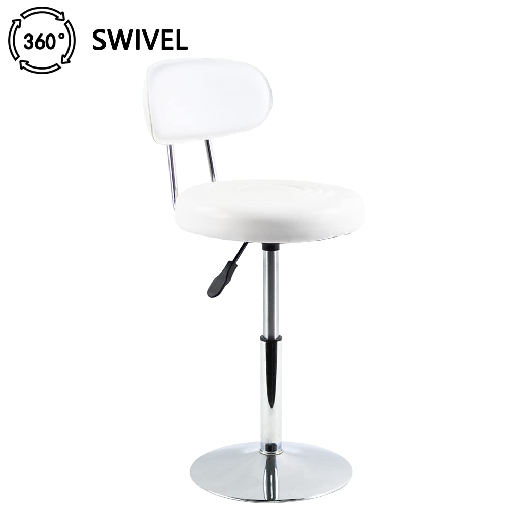 FURWOO - Silla giratoria de Piel sintética Blanca para salón, Mini Taburete de peluquería con Respaldo para manicura, Tatuaje y Uso en la Oficina