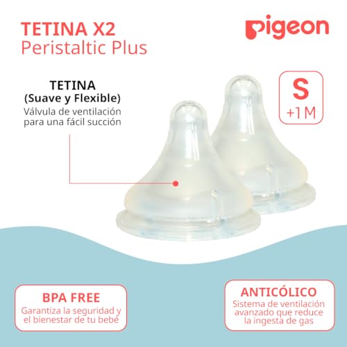 Tetina Peristáltico PLUS PIGEON Ancha Anticolicos Silicona SofTouch para Bebé Tamaño S