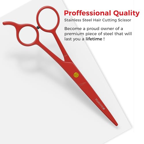 Tijeras de corte de pelo de 6,5 pulgadas para profesionales, barberos y peluqueros - Tijeras de pelo para cortar y recortar - Tijeras de pelo de mano derecha para hombres, mujeres y adultos (ROJO)