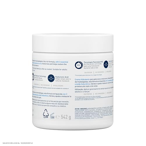 CeraVe Crema Hidratante |542gr| Hidrante diario para rostro y cuerpo para piel normal a seca