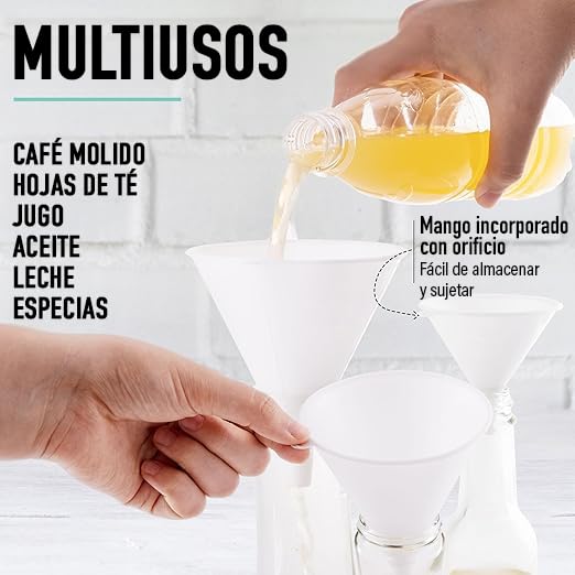 Juego de Embudos U Chef Grises de Plástico para Cocina de Grado Alimenticio