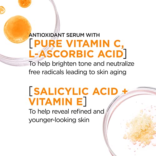 L'Oreal Paris Revitalift Vitamin C Serum with Vitamin E & Salicylic Acid, Moisturizing, Smoothing & Brightening, Non Greasy, Combats Early Signs of Aging + Sample