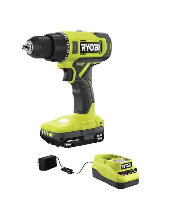 RYOBI ONE+ 18V inalámbrico 1,27 cm. Kit de taladro/destornillador con (1) batería de 1,5 Ah y cargador