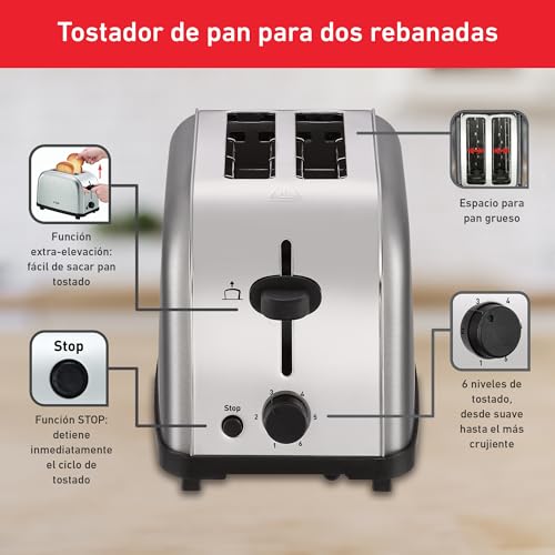 T-fal Ultra Toaster INOX cuenta con 6 niveles de tostado. ¡Tostador ultra compacto de fácil almacenamiento! Elaborado de acero inoxidable, TT330DMX