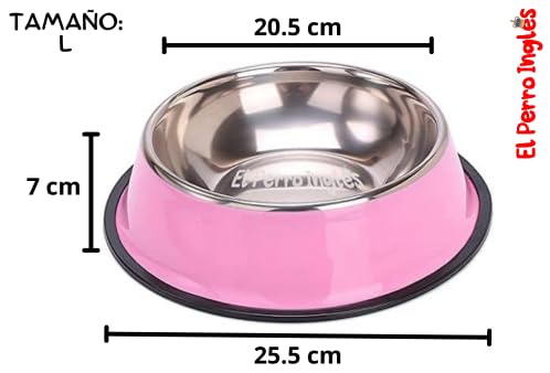 El Perro Inglés Plato de Acero Inoxidable para Mascotas, Diferentes Colores, Excelente Calidad. (Rosa, L (32 oz))