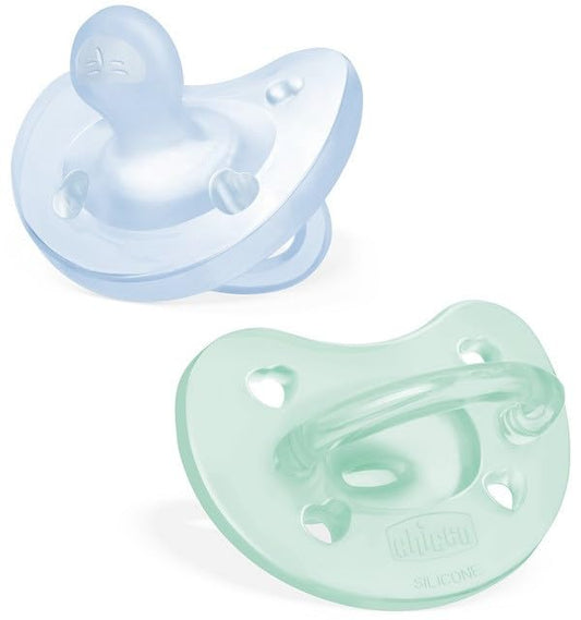 Chicco PhysioForma Chupete de Silicona 2-6 Meses, Pack de Mordedores 2-6 Meses, Apoyan la Respiración Fisiológica y Favorecen el Desarrollo Correcto de la Boca, 2 Piezas, Azul Clar