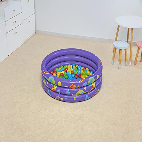 Bestway 52466 Alberca Inflable Redonda 1.02x.25cm 3 Anillos Morada con Pelotas Clave, Multicolor