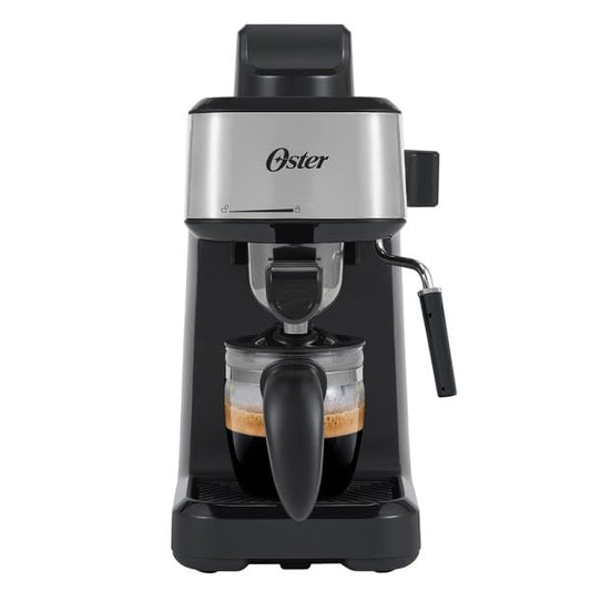 Cafetera de Vapor Oster Negro con Capacidad para 4 Espressos y Jarra de Vidrio