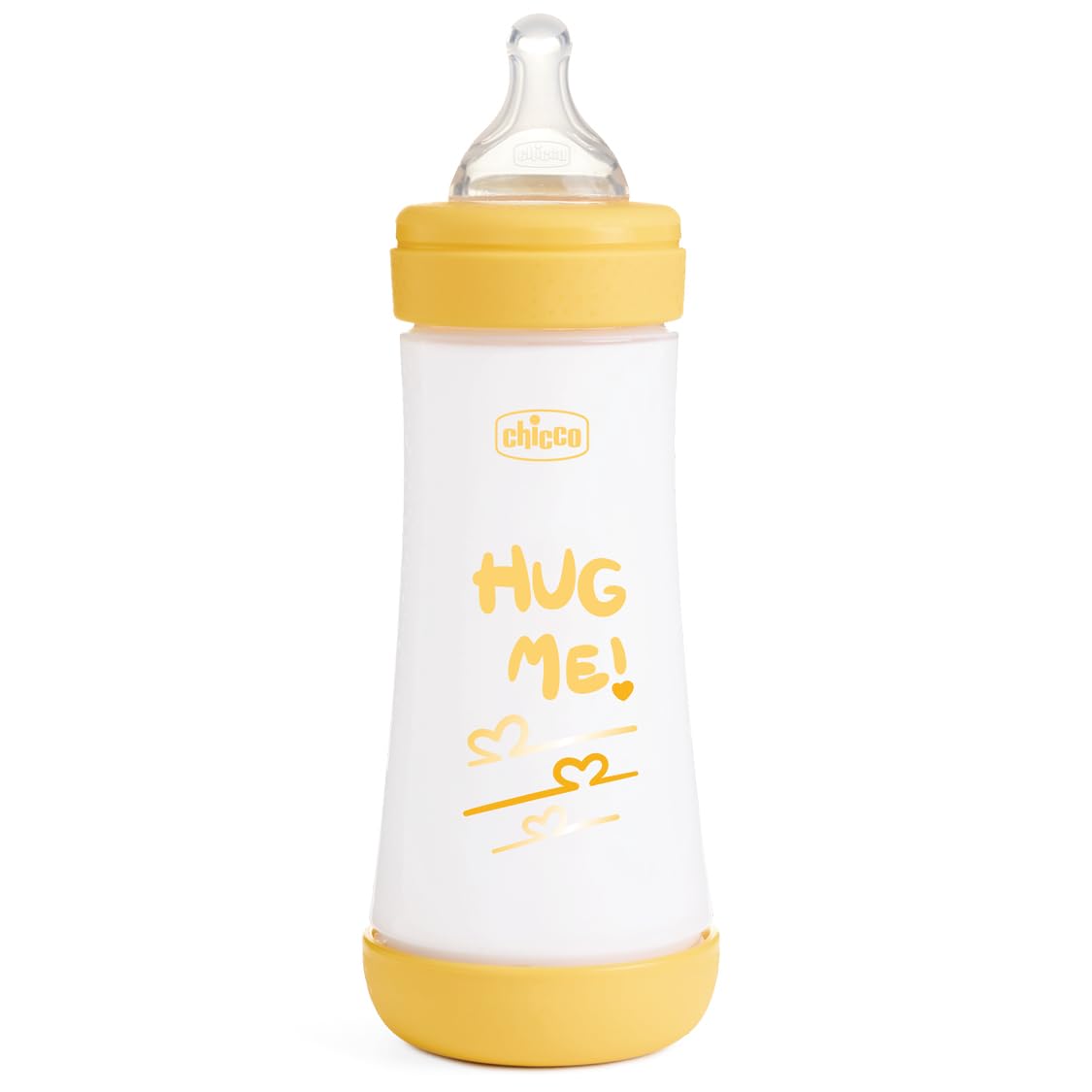 Chicco Perfect 5 Biberones Anticólicos con Tetina de Silicona de Flujo Rápido para Bebés 4 Meses, Biofuncional con Sistema Intuiflow, Color Amarillo, 300 ml