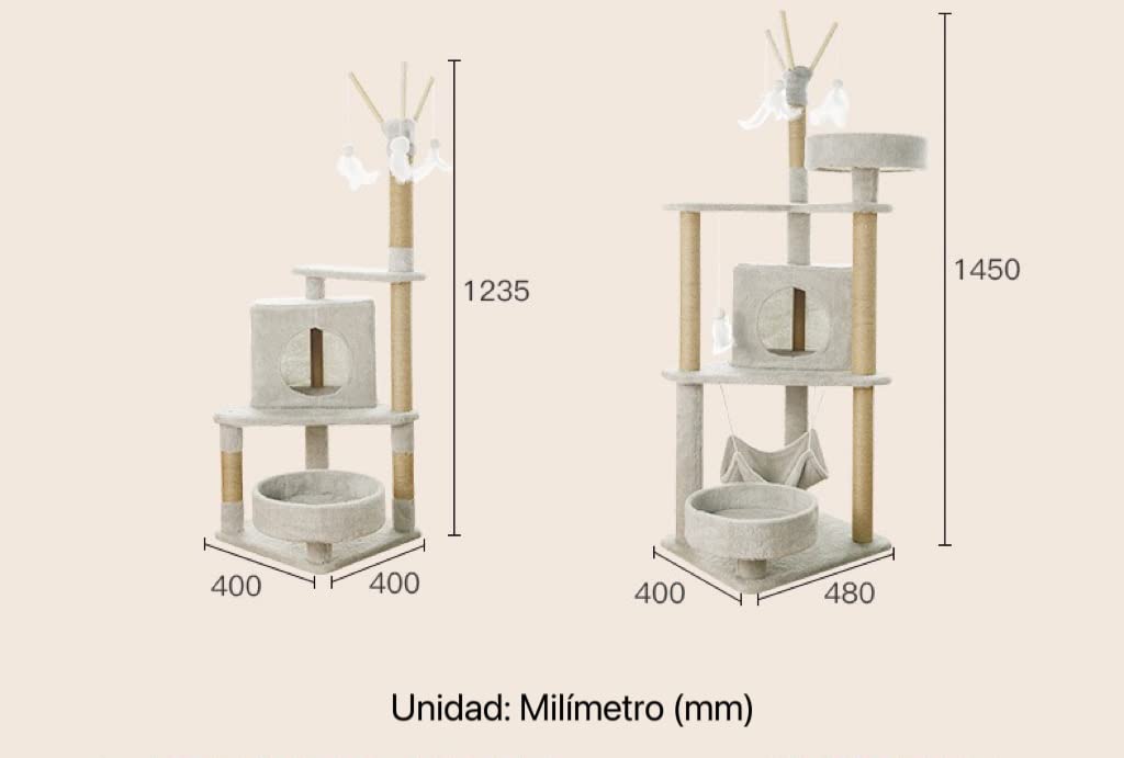 Rascador Torre Árbol UNA MASCOTA Gris con Casa y Cama para Gatos