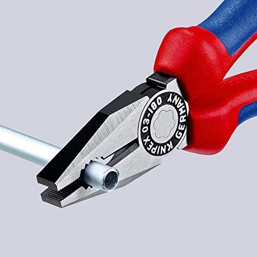 Knipex 03 02 180 SB Alicate Universal Atramentado con Fundas en Dos Componentes, color Negro, 180 mm