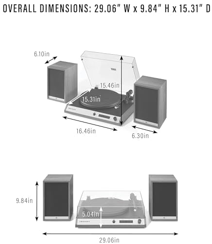 Crosley C72 - Tocadiscos Bluetooth con accionamiento por Correa de 2 velocidades con Altavoces de 80 W, Nogal