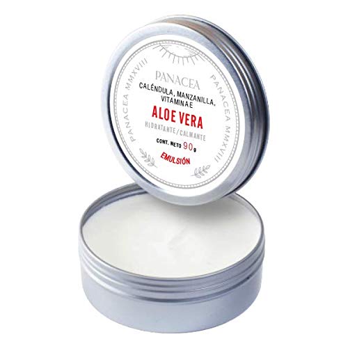 Crema de ALOE VERA, terapéutica auxiliar calmante para irritaciones y quemaduras leves en la piel. After Sun. Ideal para después de mucha exposición al sol. Contiene sábila, manzanilla, caléndula y vitamina E. 100% Ingredientes naturales, sin químicos. 90