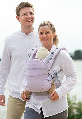 Manduca XT, portabebés con asiento ajustable, 3 posiciones de transporte (delantero, cadera y espalda), algodón orgánico, crece con tu bebé (3,5-20 kg), Monochrome Lavender, XT Cotton