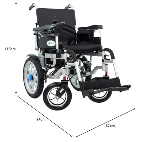 Silla de Ruedas Eléctrica Medical Store Negro de Acero Alta Resistencia con Cinturón y Joystick