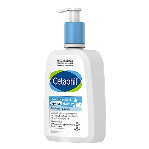 CETAPHIL Crema Limpiadora Espumosa Hidrantante, elimina la suciedad, aceite y maquillaje sin dañar la barrera de la piel, de 473 ml, Recomendada por Dermàtologos para Piel Sensible