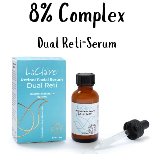 LaClaire 8% Retinol & Retinyl Serum - Best Retinol Serum for Wrinkle Repair & Hyperpigmentation Treatment - No Redness or Peeling (10 ml/0.34 oz)