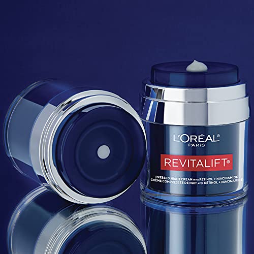 L'Oreal Paris Revitalift Pressed Night Cream with Retinol, Niacinamide, Visibly Reduce Wrinkles, Hydrate for Face, Under Eye, Neck, Chest, Dermatologist tested + Hyaluronic Acid Serum Sample, 1 kit, 2
