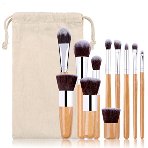 Set de Brochas de Maquillaje Mist Jewel Bambú Orgánicas Kabuki Ecológicas para Maquillaje Profesional 11pcs