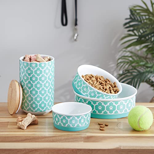 Bone Dry Lattice Collection - Cuenco y Recipiente para Mascotas, Juego Mediano, 6 x 2 Pulgadas, Aguamarina, 2 Piezas