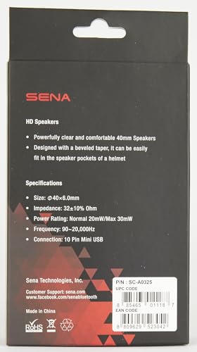 Sena High Definition Speakers, Improved Bass and Clarity | Fits 20S EVO and 30K | Upgraded (Black, Type A)