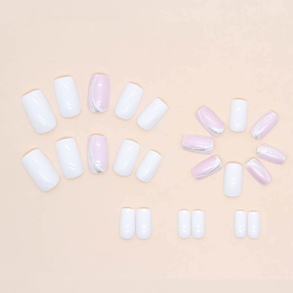 Lucoffeoi 24 Uñas Postizas De Presión, Diseño Mediano, 24 Uñas Acrílicas Redondas Y Cuadradas, Set De Uñas Adhesivas Con Pestañas Adhesivas Y Lima Para Uñas Para Mujeres, Niñas Y Niños.