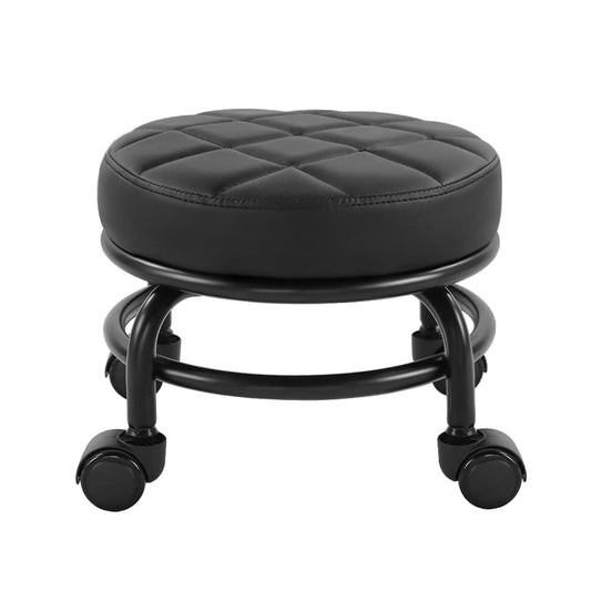 FURWOO - Taburete de piel sintética con ruedas universales para el hogar, fitness, deporte, pedicura, altura: 25,5 cm (negro)