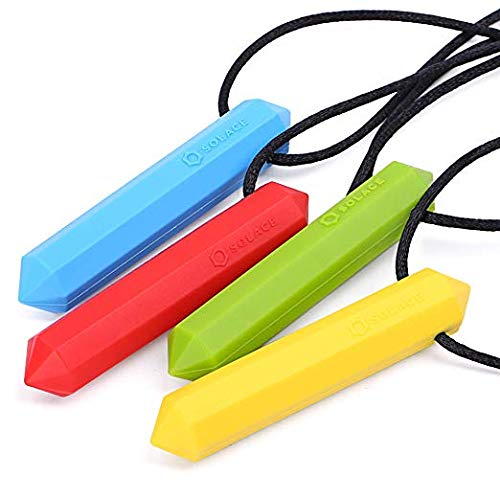 Collar de masticar para niños y niñas de Chede Sensory – Collar de masticación para niños con ADHD de autismo – Chewy Oral Chewing Toys – Paquete de 4 piezas de cristal por Solace